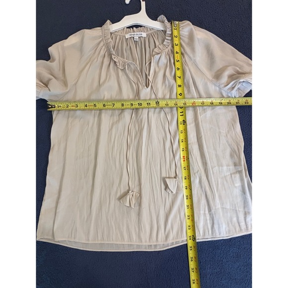 Rose + Olive Womens Beige Ruffle Neck Tassel Tie Peasant Blouse Top Large - Picture 4 of 4